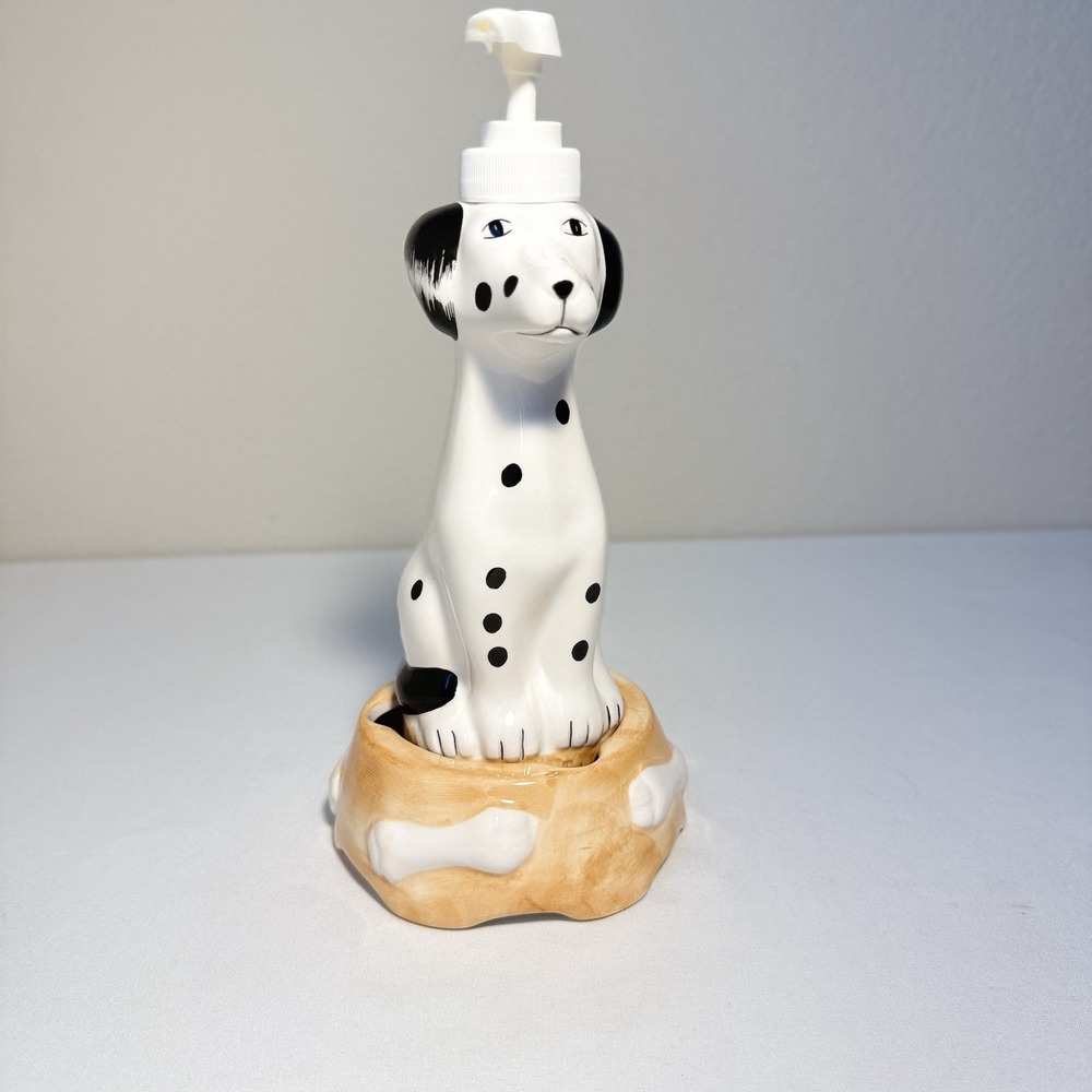 Vintage 1999 Ceramic Dalmatian Dog Soap Pump Dispenser Bathroom Decor